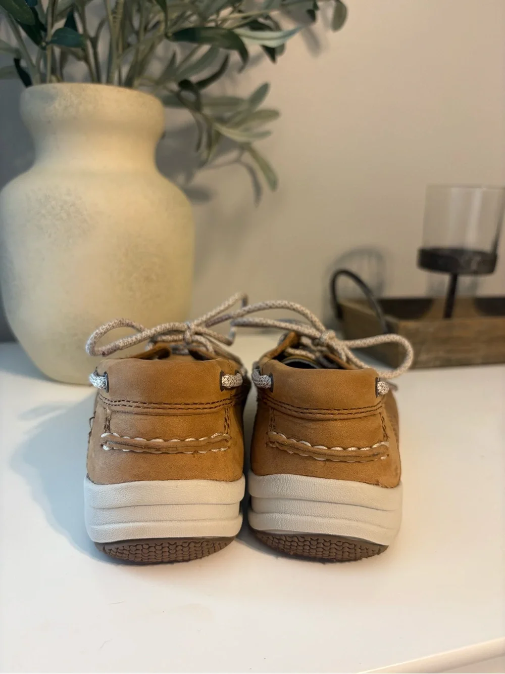 Kids Tan Sperry Boat Shoes with Contrast Laces